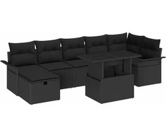 Sodo Sofų Rinkinys su pagalve 8 pcs Juoda Poli ratanas