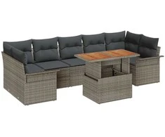 Lauko baldų komplektas Sodo Sofų Rinkinys su saugykla 8 pcs Pilka Poli ratanas