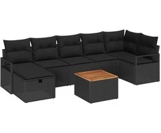 Lauko baldų komplektas Sodo Sofų Rinkinys su pagalve 8 pcs Juoda poliratanas