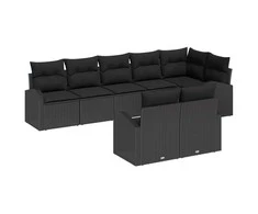Lauko baldų komplektas Sodo Sofų Rinkinys su pagalve 8 pcs Juoda poliratanas