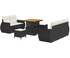 Sodo Sofų Rinkinys 8 pcs Juoda ir kreminė poliratanas