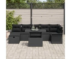 Sodo Sofų Rinkinys su pagalve 8 pcs Juoda Poli ratanas