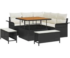 Lauko baldų komplektas Sodo Sofų Rinkinys su pagalve 8 pcs Juoda poliratanas