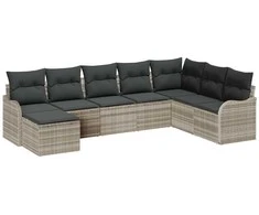 Lauko baldų komplektas Sodo Sofų Rinkinys su pagalve 8 pcs Šviesiai pilka Poli ratanas