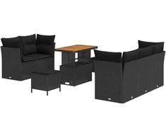 Lauko baldų komplektas Sodo Sofų Rinkinys su pagalve 8 pcs Juoda poliratanas