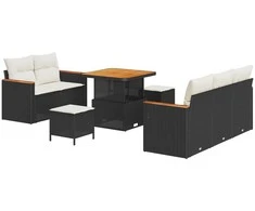 Lauko baldų komplektas Sodo Sofų Rinkinys 8 pcs Juoda poliratanas