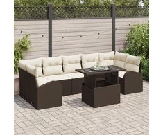 Sodo Sofų Rinkinys su pagalve 8 pcs Ruda Poli ratanas