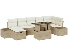 Lauko baldų komplektas Sodo Sofų Rinkinys su pagalve 8 pcs Smėlio Poli ratanas