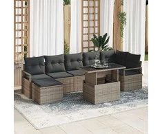 Lauko baldų komplektas Sodo Sofų Rinkinys su saugykla 8 pcs Pilka Poli ratanas