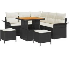 Sodo Sofų Rinkinys su pagalve su pagalve 8 pcs Juoda ir kreminė