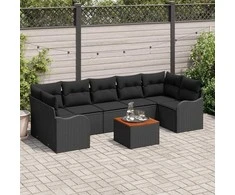 Lauko baldų komplektas Sodo Sofų Rinkinys su pagalve 8 pcs Juoda poliratanas
