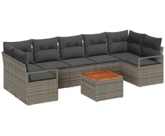 Lauko baldų komplektas Sodo Sofų Rinkinys su pagalve 8 pcs Pilka poliratanas