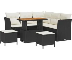 Sodo Sofų Rinkinys su pagalve 8 pcs Juoda ir kreminė