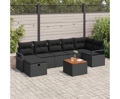Lauko baldų komplektas Sodo Sofų Rinkinys su pagalve 8 pcs Juoda poliratanas