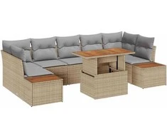 Lauko baldų komplektas Sodo Sofų Rinkinys su saugykla 8 pcs Smėlio Poli ratanas