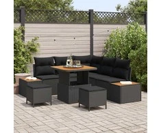 Lauko baldų komplektas Sodo Sofų Rinkinys 8 pcs Juoda poliratanas