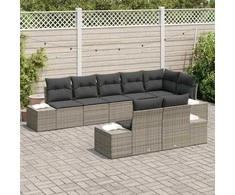 Sodo Sofų Rinkinys su saugykla 8 pcs Pilka Poli ratanas