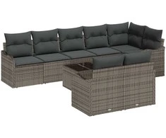 Lauko baldų komplektas Sodo Sofų Rinkinys 9 pcs Pilka poliratanas