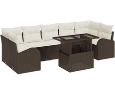 Sodo Sofų Rinkinys su pagalve 8 pcs Ruda Poli ratanas