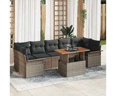 Lauko baldų komplektas Sodo Sofų Rinkinys su saugykla 8 pcs Pilka Poli ratanas