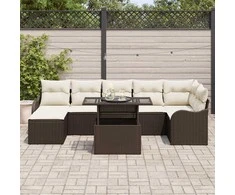 Sodo Sofų Rinkinys su pagalve 8 pcs Ruda Poli ratanas