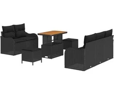 Lauko baldų komplektas Sodo Sofų Rinkinys su pagalve 8 pcs Juoda poliratanas