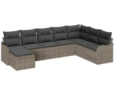 Lauko baldų komplektas Sodo Sofų Rinkinys su pagalve 8 pcs Pilka Poli ratanas