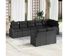 Lauko baldų komplektas Sodo Sofų Rinkinys su pagalve 8 pcs Juoda poliratanas