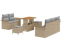 Sodo Sofų Rinkinys su pagalve 8 pcs Bežinė ir šviesiai pilka
