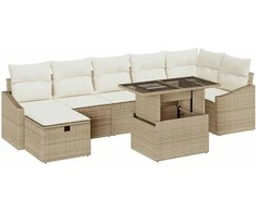 Lauko baldų komplektas Sodo Sofų Rinkinys 8 pcs Smėlio poliratanas
