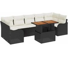 Lauko baldų komplektas Sodo Sofų Rinkinys su saugykla 8 pcs Juoda Poli ratanas