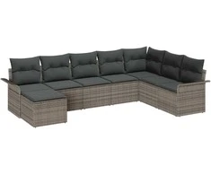 Sodo Sofų Rinkinys su pagalve 8 pcs Pilka Poli ratanas