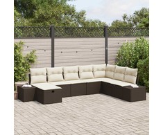 Sodo Sofų Rinkinys su pagalve 8 pcs Ruda Poli ratanas