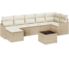 Lauko baldų komplektas Sodo Sofų Rinkinys 8 pcs Smėlio ir balta Poli ratanas