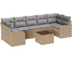 Sodo Sofų Rinkinys su pagalve su saugykla 8 pcs Bežinė ir pilka