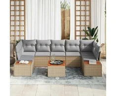 Lauko baldų komplektas Sodo Sofų Rinkinys su pagalve 8 pcs Smėlio Poli ratanas