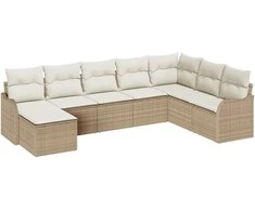 Lauko baldų komplektas Sodo Sofų Rinkinys 8 pcs Smėlio poliratanas