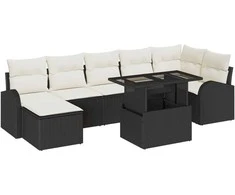 Lauko baldų komplektas Sodo Sofų Rinkinys su pagalve 8 pcs Juoda Poli ratanas