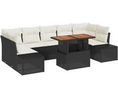 Lauko baldų komplektas Sodo Sofų Rinkinys su saugykla 8 pcs Juoda Poli ratanas