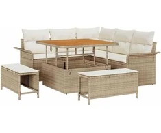 Sodo Sofų Rinkinys su pagalve 8 pcs Bežinė ir kreminė