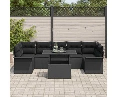 Lauko baldų komplektas Sodo Sofų Rinkinys su pagalve 8 pcs Juoda poliratanas