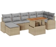 Lauko baldų komplektas Sodo Sofų Rinkinys su saugykla 8 pcs Smėlio Poli ratanas