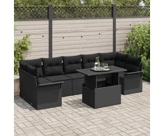 Lauko baldų komplektas Sodo Sofų Rinkinys su pagalve 8 pcs Juoda poliratanas