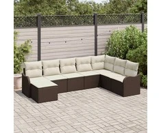 Lauko baldų komplektas Sodo Sofų Rinkinys su pagalve 8 pcs Ruda ir balta Poli ratanas