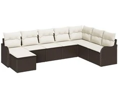 Lauko baldų komplektas Sodo Sofų Rinkinys su pagalve 8 pcs Ruda ir balta Poli ratanas