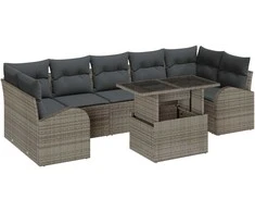 Sodo Sofų Rinkinys su pagalve 8 pcs Pilka Poli ratanas