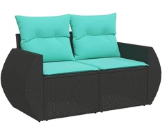 8 dalių sodo sofų komplektas su pagalvėlėmis, juodas, poliratanas