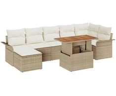 Lauko baldų komplektas Sodo Sofų Rinkinys su saugykla 8 pcs Smėlio Poli ratanas