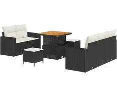 Sodo Sofų Rinkinys 8 pcs Juoda ir kreminė poliratanas
