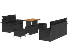 Sodo Sofų Rinkinys su pagalve su saugykla 8 pcs Juoda